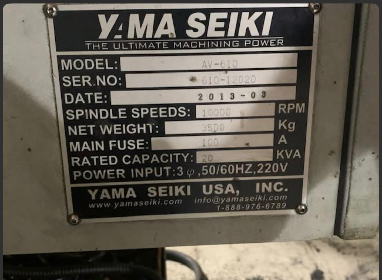 2013 Yama Seiki NV610 Vertical Machining Center used Vertical Machining Center (VMC) photo 2
